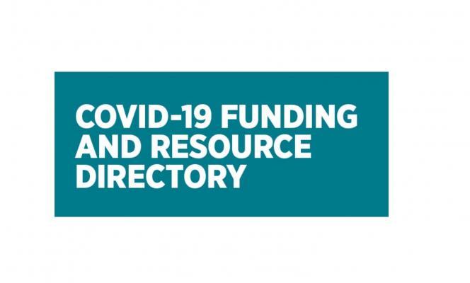 Blue background, white text - "Covid-19 Funding and Resource Directory